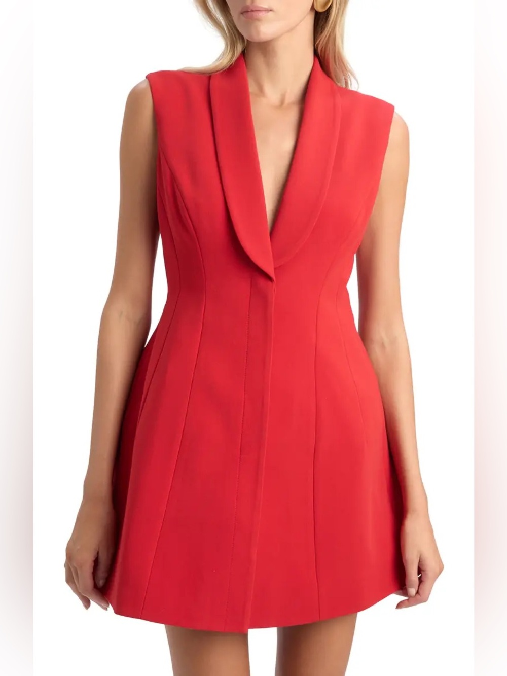 Bardot Destene Hourglass Fire Red Sleeveless V-Neck Mini Dress